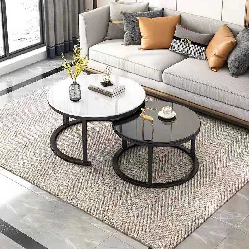 Coffee table home Extendable sofa tables living room furniture light luxury side tables Nordic round glass end desk combination