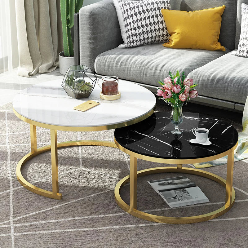 Coffee table home Extendable sofa tables living room furniture light luxury side tables Nordic round glass end desk combination