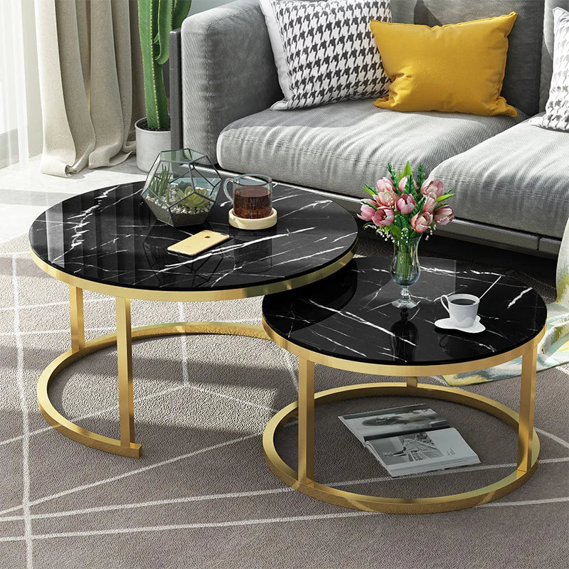 Coffee table home Extendable sofa tables living room furniture light luxury side tables Nordic round glass end desk combination