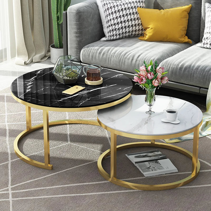 Coffee table home Extendable sofa tables living room furniture light luxury side tables Nordic round glass end desk combination