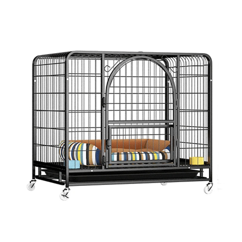 Wholesale Outdoor Heavy Kennel High Strength Stainless Steel Black Large Dog Cage With Wheels