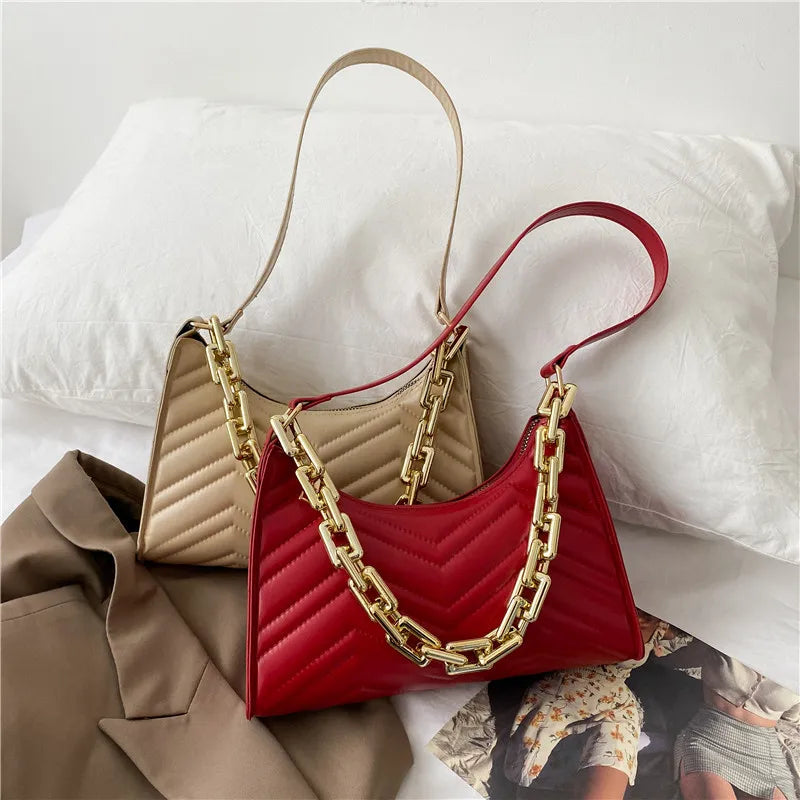 2023 Hand-carried Women's Bag Bridal Bag Women's Fashion Korean Version Rhombus Armpit Bag Chain Handbag Shoulder Bag Satchel