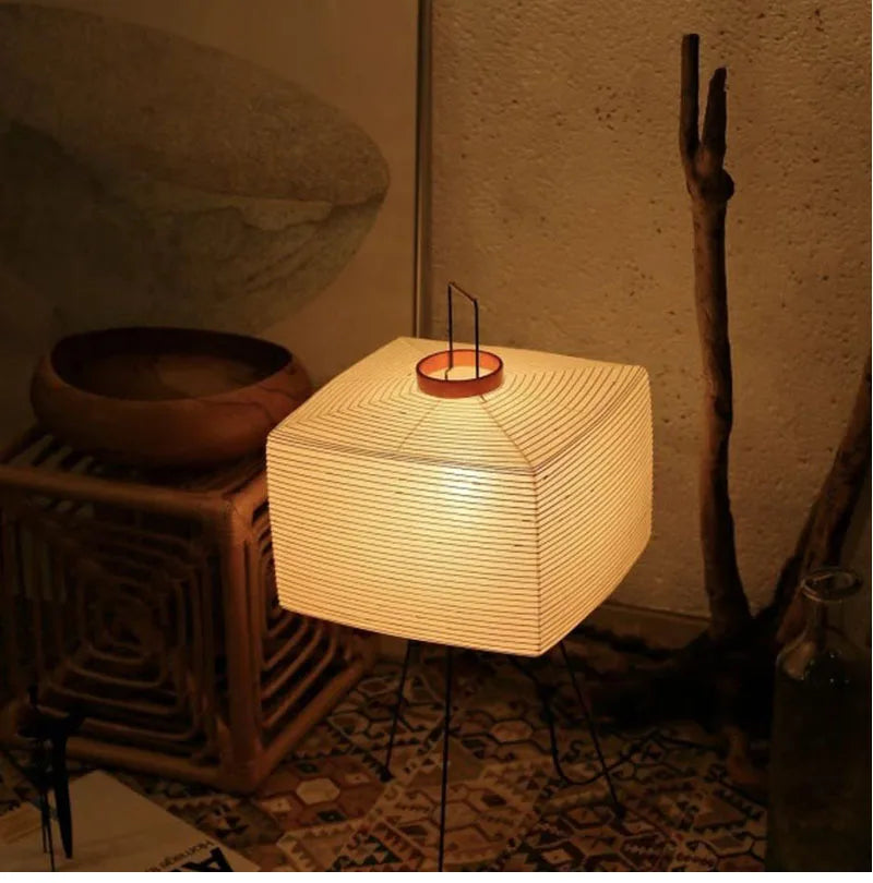 Japanese Creative Tripod Floor Lamp Designer Wabi-sabi Style Bedroom Rice Paper Standing Lights Home Hotel Lighting Decoration