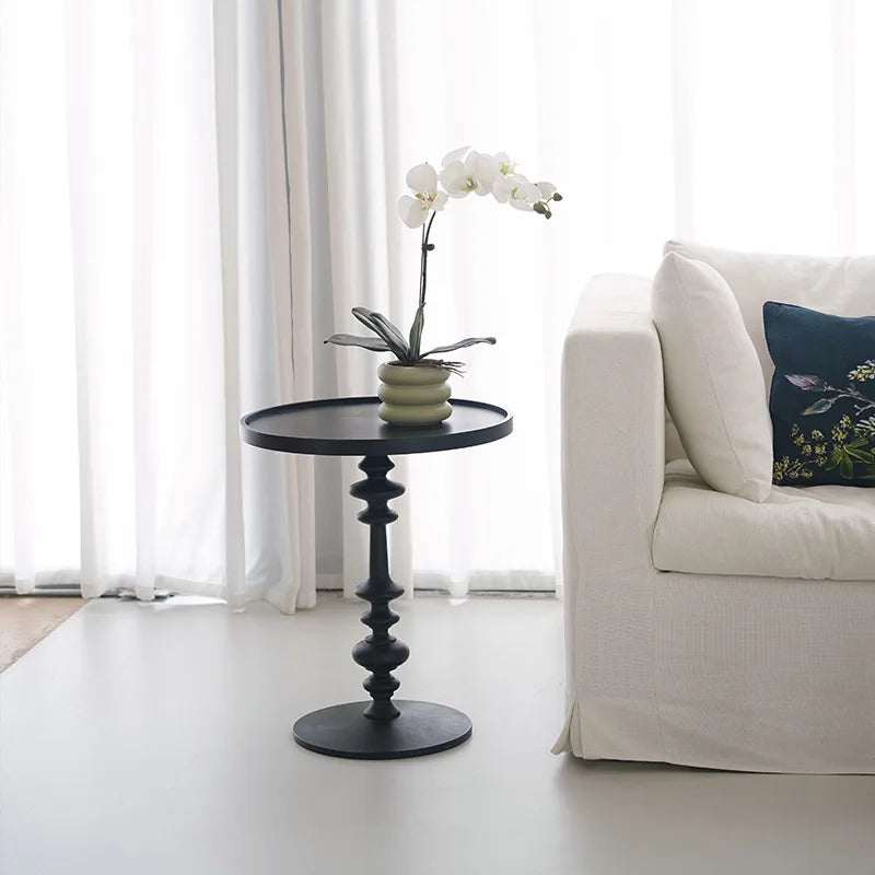 Wuli Nordic Retro Sofa Side Table Roman Column Simple Design Solid Wood Living Room Coffee Table Leisure Round Coffee Table