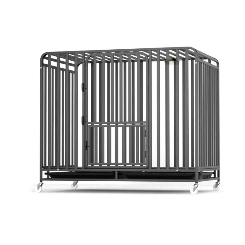 Wholesale Outdoor Heavy Kennel High Strength Stainless Steel Black Large Dog Cage With Wheels
