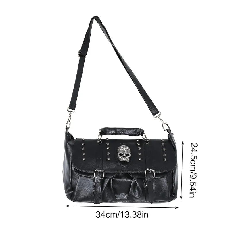 Annmouler Punk Style Women Handbags Pu Leather Skull Tote Bag Black Large Capacity Shoulder Bag 2022 Luxury Crossbody Bags