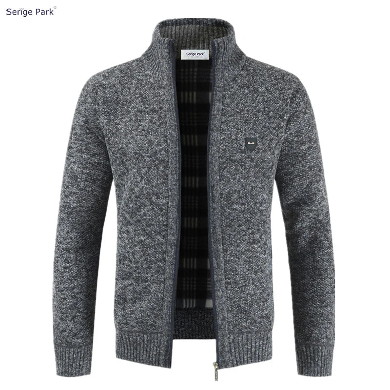 Serige Park Cardigan Sweater Men's Winter Plush Luxury Bow Brand Zipper Sweater Coat Men's Clothing Designer Long Sleeved Shirt