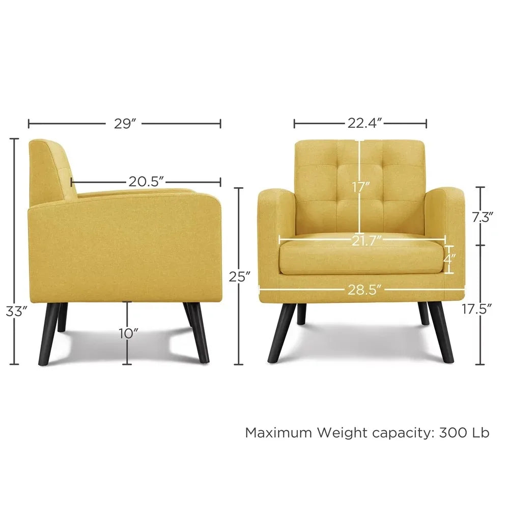 2023 New Smile Mart Modern Tufted Accent Arm Chair with Rubber Wood Leg for Living Room, Yellow