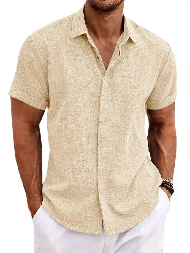 2023Bestselling Men's Beach Shirt Retro Linen Shirt Men's Luxury Top Solid Casual Summer Short Sleeved Men's Clothing Large Size