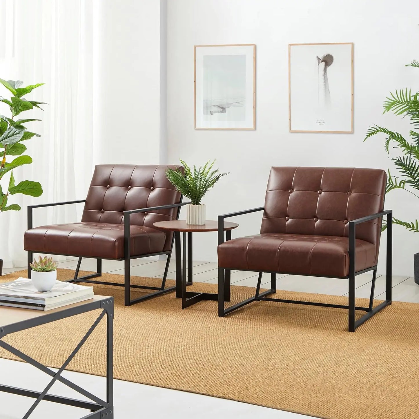 Mid Century Modern Accent Chair, Modern Living Room Chairs with Durable Metal Frame,PU Leather Cushioned, Reading Armchairs