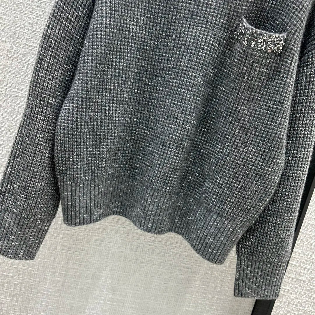 2023 Women's Clothing cotton cashmere sweater heavy luxury crystal bead embroidery Autumn Winter New