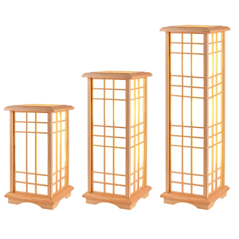 Modern Japanese Floor Lamps Tatami Style Square Shape Wooden LED Lamp Floor Bedroom Standing Lamps for Living Room Tall Lamp E27