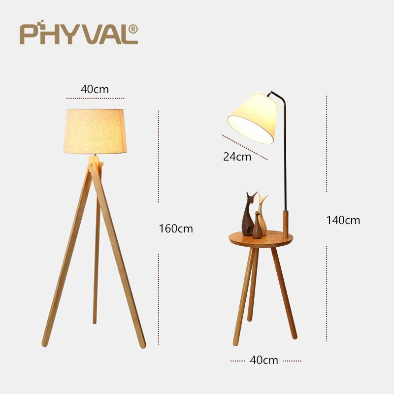 Floor Lamps Nordic modern Wooden Minimalist lighting fixture living room bedroom standing lamp fabric lampshade button switch