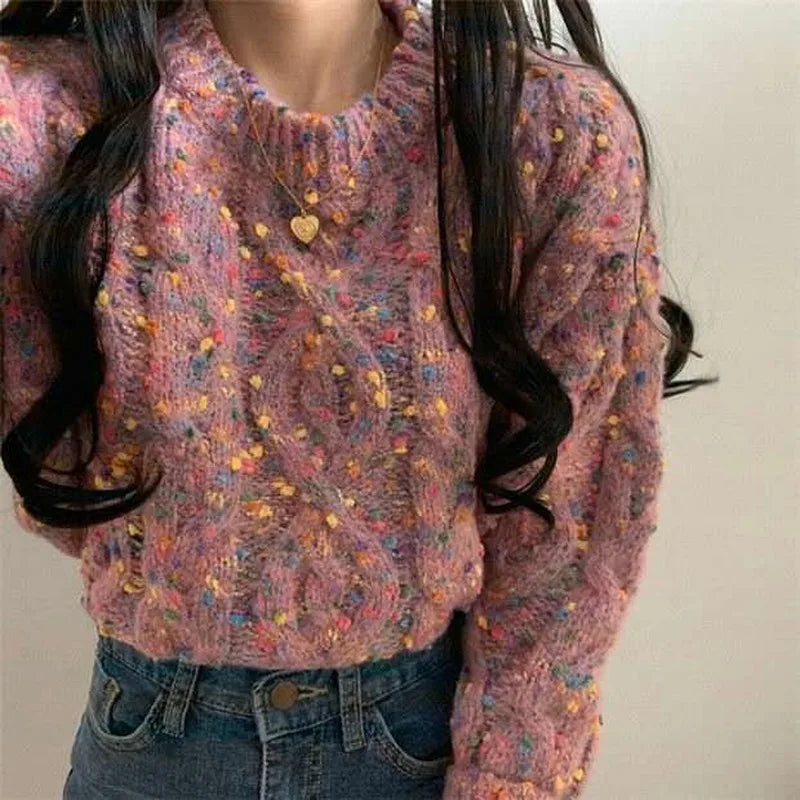 Casual Korean Sweater Women Print Vintage Sweet Sweater Loose Long Sleeve Chic Streetwear Sweater Women's Clothing Autumn 2020