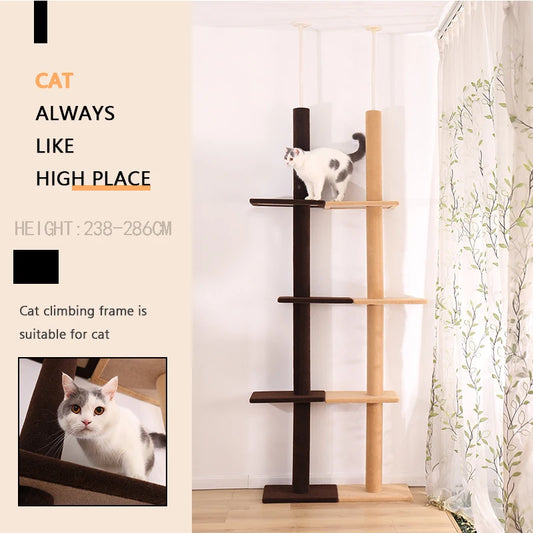 Height 228-272cm Fast Delivery Pet Cats Tree House Condo Adjustable Climbing Stratching Posts for Pet Cat Kitten Funny Cat Trees