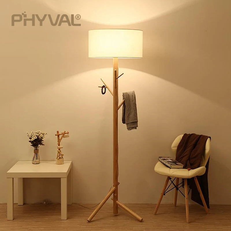 Floor Lamps Nordic modern Wooden Minimalist lighting fixture living room bedroom standing lamp fabric lampshade button switch