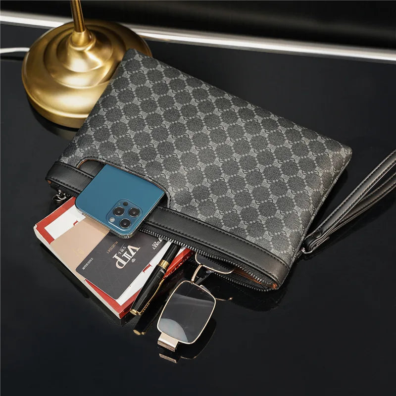 Fashion Plaid Print Clutch Men New Design Men's Clutches Hanbags Luxury PU Leather Business Envelope Bag Male Clutch Handbags