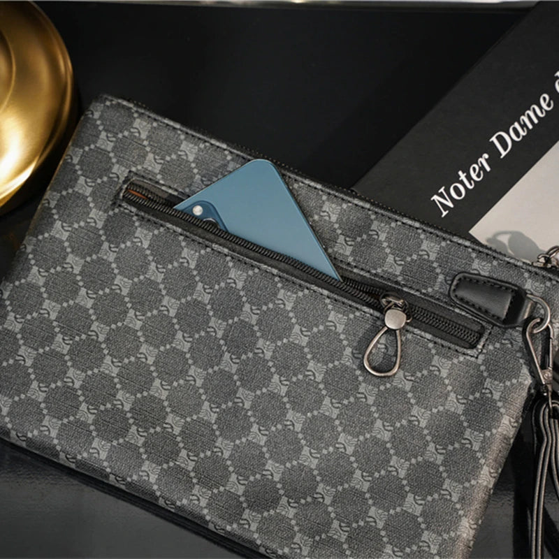 Fashion Plaid Print Clutch Men New Design Men's Clutches Hanbags Luxury PU Leather Business Envelope Bag Male Clutch Handbags