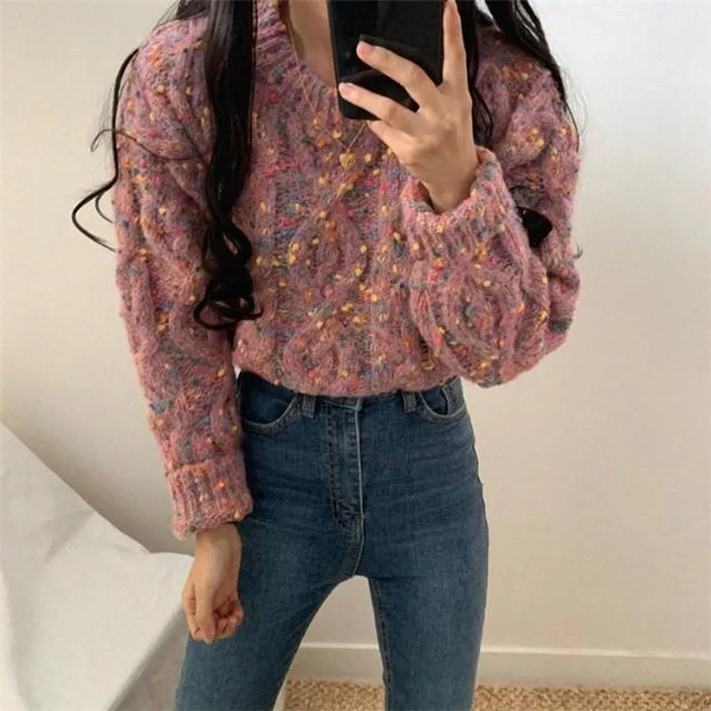 Casual Korean Sweater Women Print Vintage Sweet Sweater Loose Long Sleeve Chic Streetwear Sweater Women's Clothing Autumn 2020