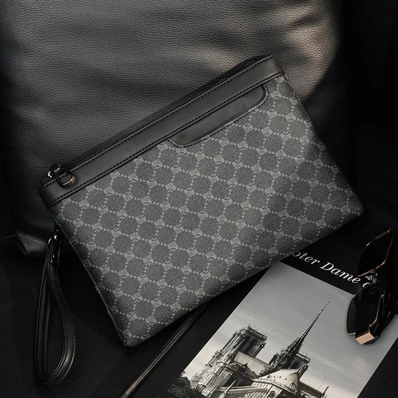 Fashion Plaid Print Clutch Men New Design Men's Clutches Hanbags Luxury PU Leather Business Envelope Bag Male Clutch Handbags