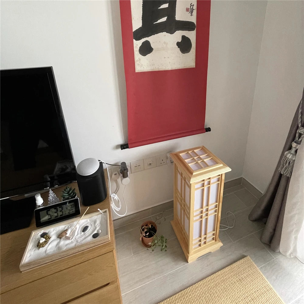 Modern Japanese Floor Lamps Tatami Style Square Shape Wooden LED Lamp Floor Bedroom Standing Lamps for Living Room Tall Lamp E27