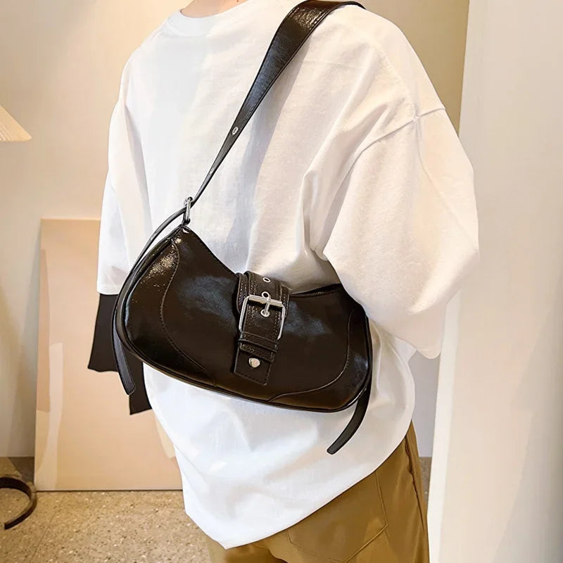 Vintage Half-moon Bags Casual Shoulder Bags Women's Fashion Handbags Luxury Buckle Bag Daily Solid Shoulder Bag Ladies Hand Bags