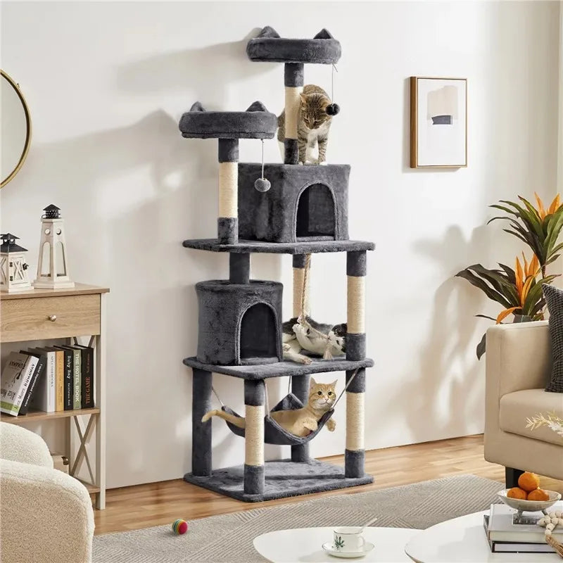 70.5″H Multi Level Cat Tower Tree with 2 Condos & 2 Foam-Padded Perches for Medium/Large Cats, Light Gray