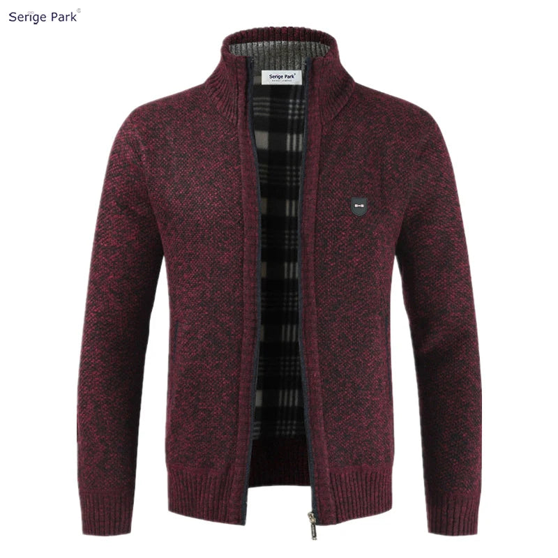 Serige Park Cardigan Sweater Men's Winter Plush Luxury Bow Brand Zipper Sweater Coat Men's Clothing Designer Long Sleeved Shirt