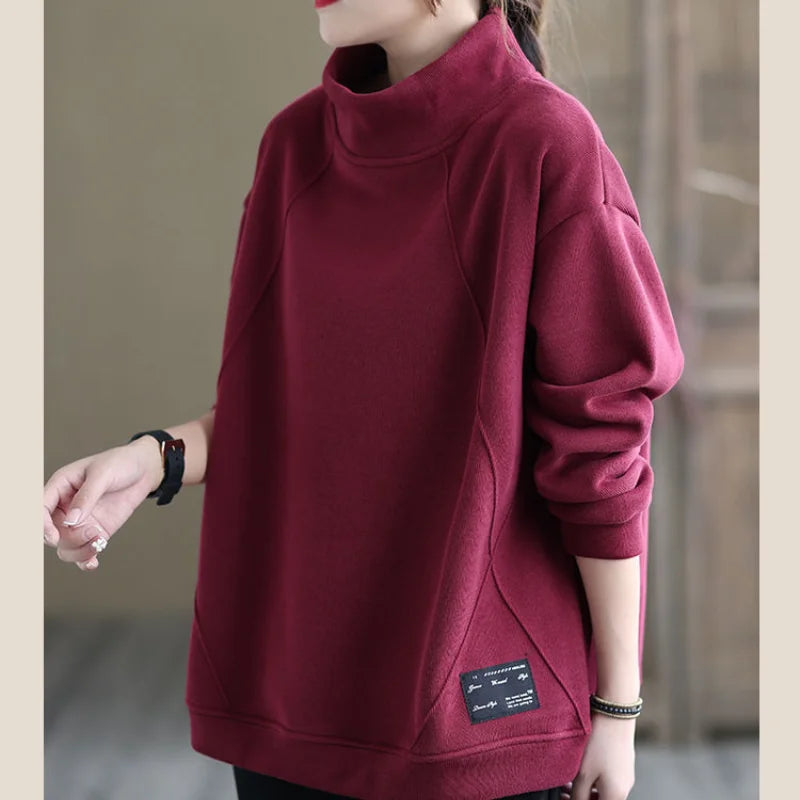 Fashion Versatile Women's Clothing Autumn and Winter New Half High Collar Long Sleeve Simplicity Commuter Solid Color Pullover