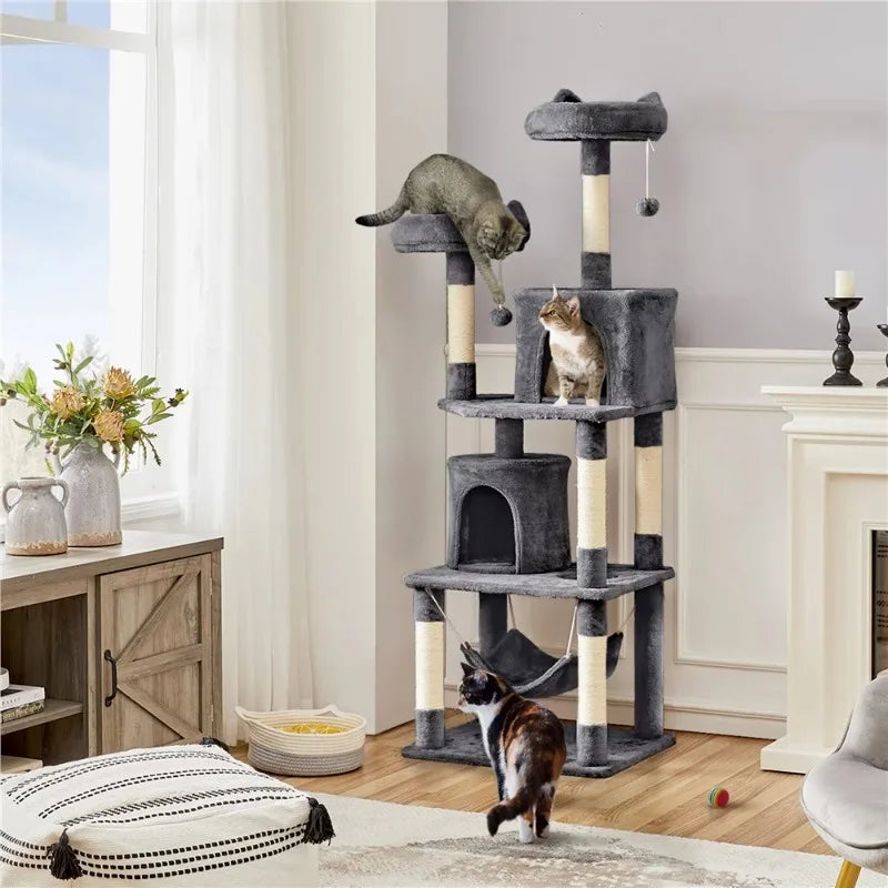 70.5″H Multi Level Cat Tower Tree with 2 Condos & 2 Foam-Padded Perches for Medium/Large Cats, Light Gray