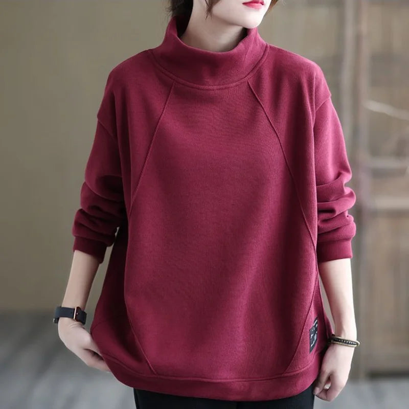 Fashion Versatile Women's Clothing Autumn and Winter New Half High Collar Long Sleeve Simplicity Commuter Solid Color Pullover