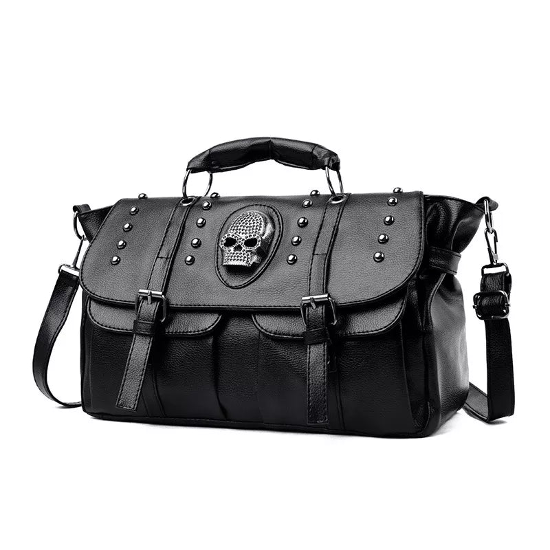 Annmouler Punk Style Women Handbags Pu Leather Skull Tote Bag Black Large Capacity Shoulder Bag 2022 Luxury Crossbody Bags