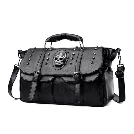 Annmouler Punk Style Women Handbags Pu Leather Skull Tote Bag Black Large Capacity Shoulder Bag 2022 Luxury Crossbody Bags