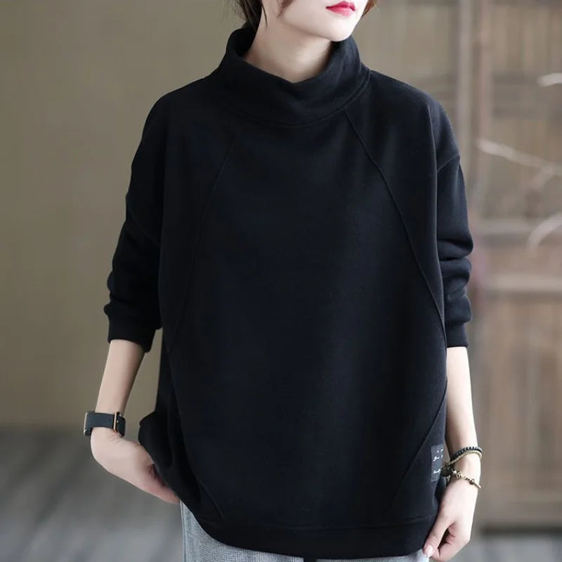 Fashion Versatile Women's Clothing Autumn and Winter New Half High Collar Long Sleeve Simplicity Commuter Solid Color Pullover