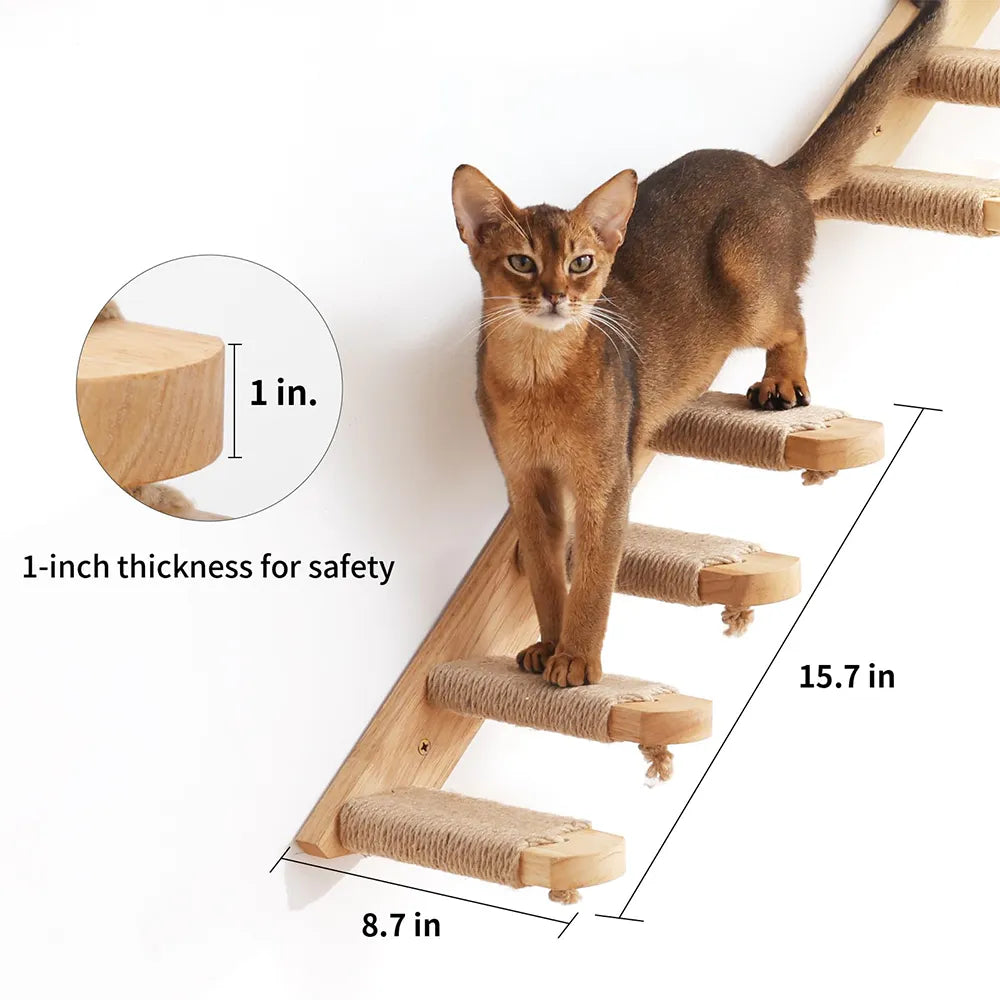 Cat Climbing Shelves Wall Mounted Cat Tree Wooden Furniture Scratcher Jumping Platform Rope Ladder Cat Sleeping and Playing