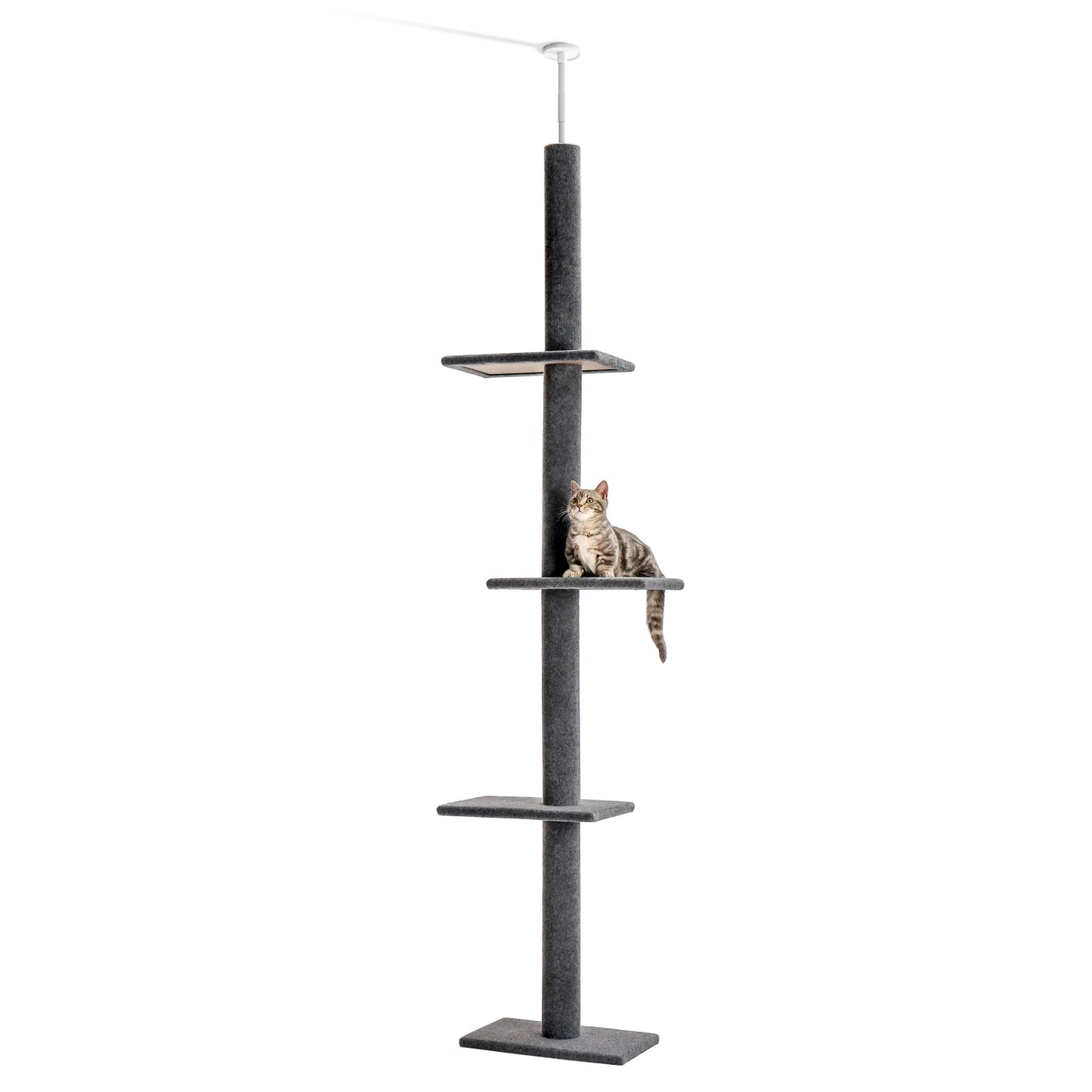 Cat Tower 4-Tier Floor to Ceiling Cat Tree Adjustable Tall Cat Climbing Tree Featuring with Sisal-Covered Scratching Posts