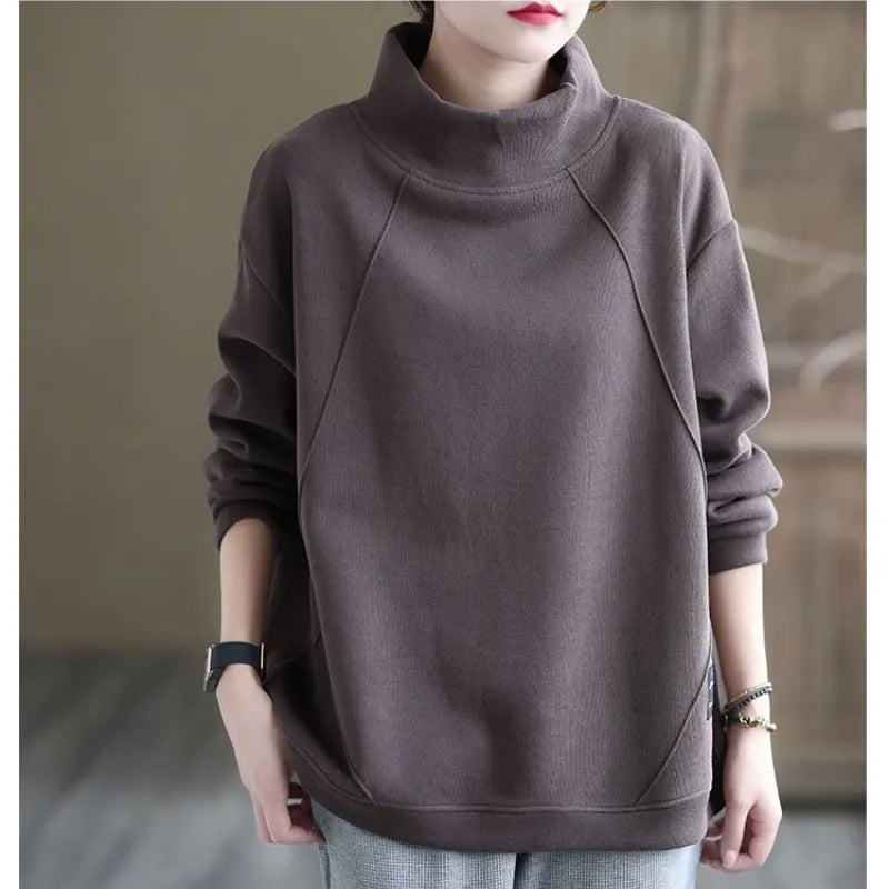 Fashion Versatile Women's Clothing Autumn and Winter New Half High Collar Long Sleeve Simplicity Commuter Solid Color Pullover