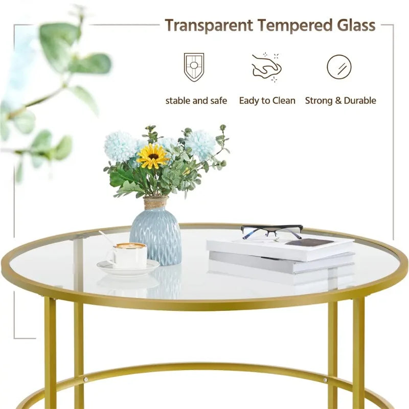 Alden Design Round Modern Glass-Top Coffee Table