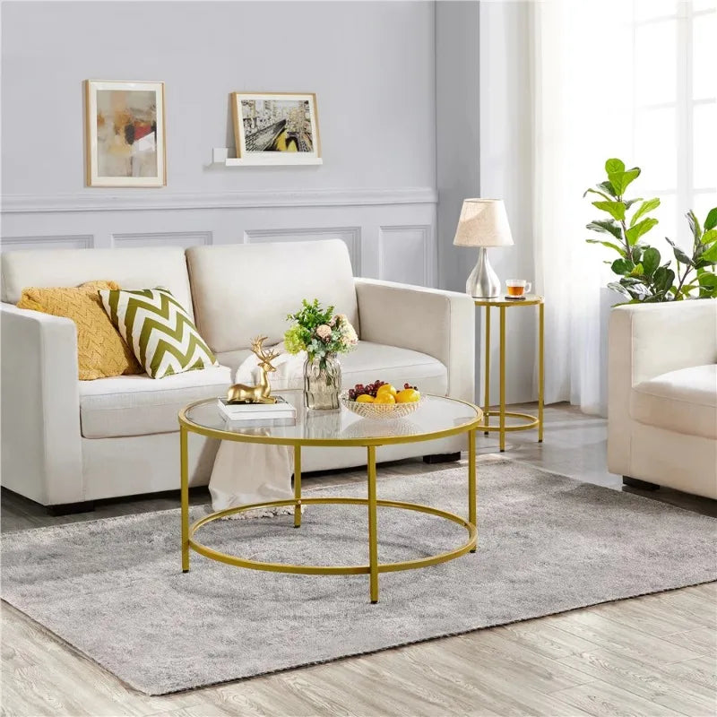 Alden Design Round Modern Glass-Top Coffee Table