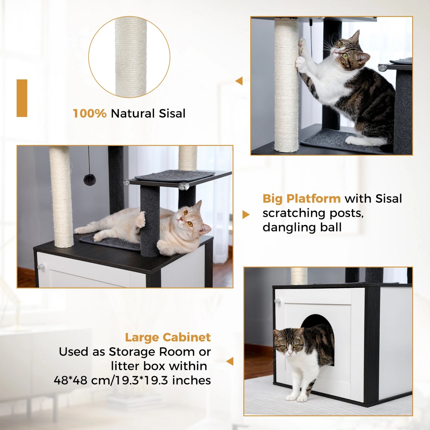 Multi-Level Cat Tree Wood Large Cat Tower with Scratching Posts Cat Condo Hammock Cat Scraper Pet Bed and Furniture Toys for Cat