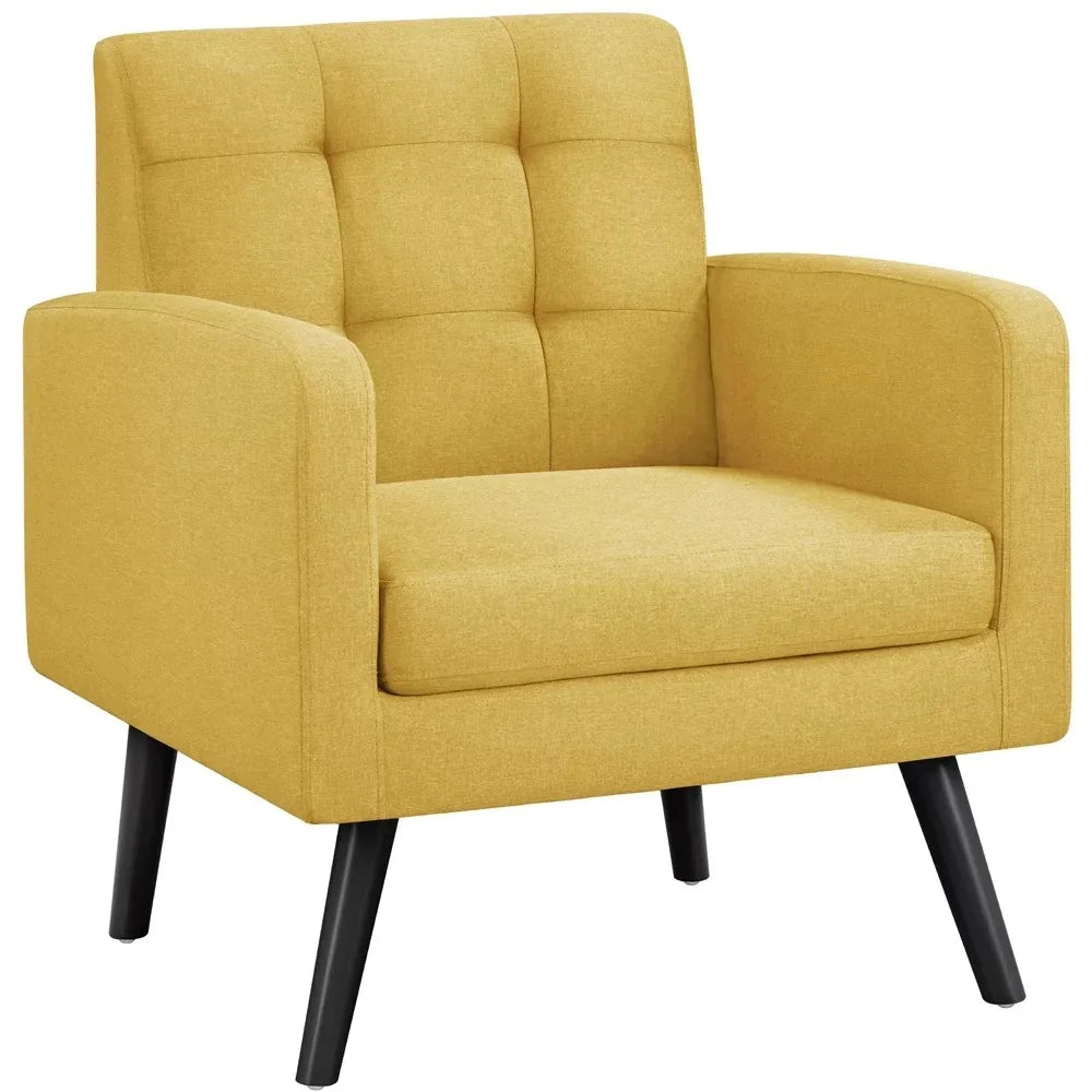 2023 New Smile Mart Modern Tufted Accent Arm Chair with Rubber Wood Leg for Living Room, Yellow