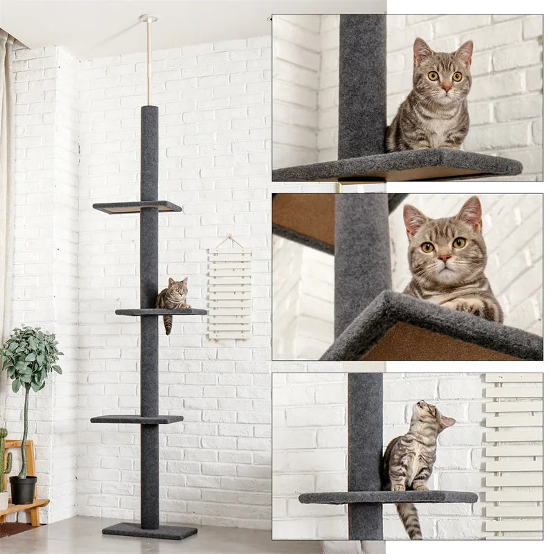 Height 228-272cm Fast Delivery Pet Cats Tree House Condo Adjustable Climbing Stratching Posts for Pet Cat Kitten Funny Cat Trees