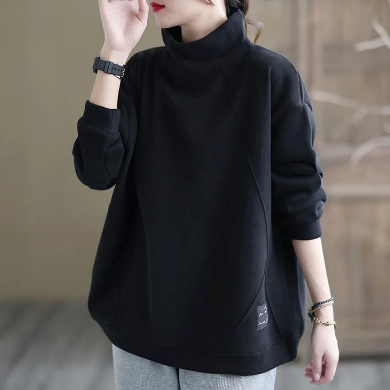 Fashion Versatile Women's Clothing Autumn and Winter New Half High Collar Long Sleeve Simplicity Commuter Solid Color Pullover