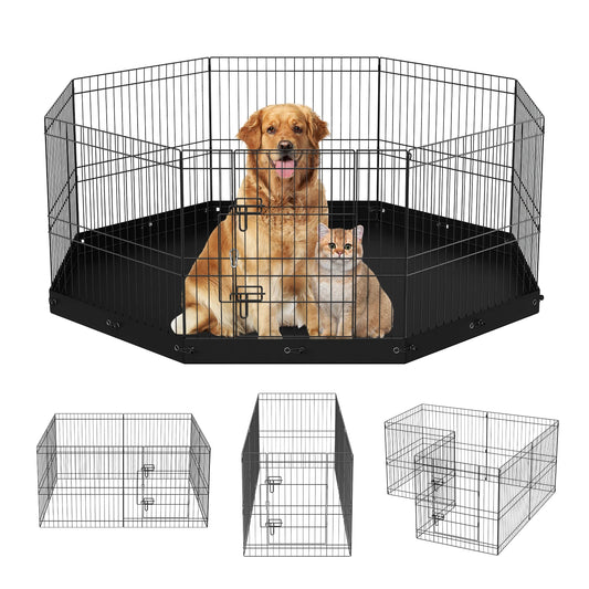 VEVOR Dog Playpen 8 Panels Foldable Metal Dog Exercise Pen Pet Fence with Bottom Pad Cover for Puppy Outdoor Camping Yard Kennel