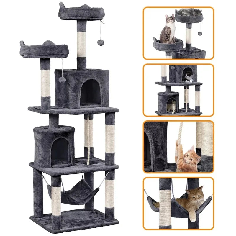 70.5″H Multi Level Cat Tower Tree with 2 Condos & 2 Foam-Padded Perches for Medium/Large Cats, Light Gray