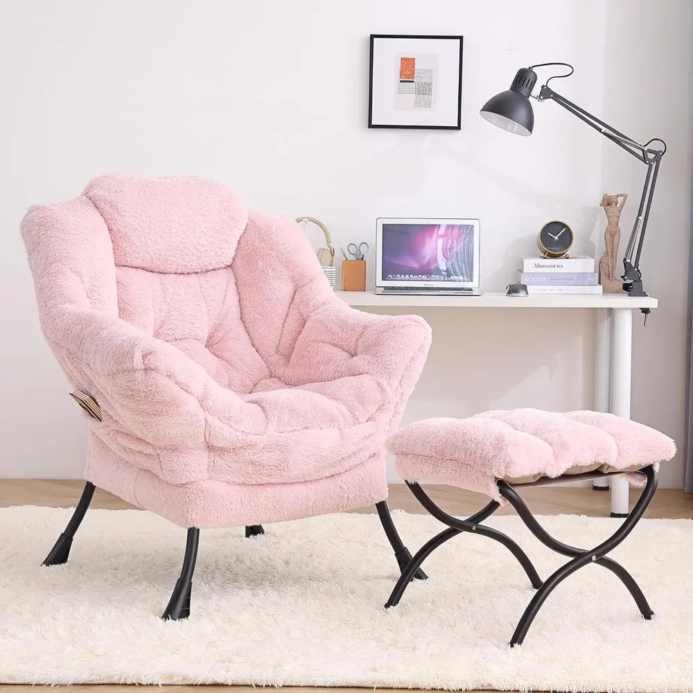 Lazy Chair With Ottoman Living Room Armchairs Modern Large Accent Lounge Chair Leisure Sofa Armchair With Ottoman Single Comfy