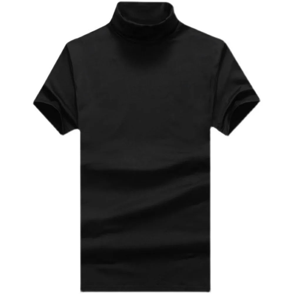 Men's Modal High Neck Short Sleeve T-Shirt Bottoming Shirt Silk Model Golf Wear Luxury Clothing Men's T-Shirt Bottoming Shirt