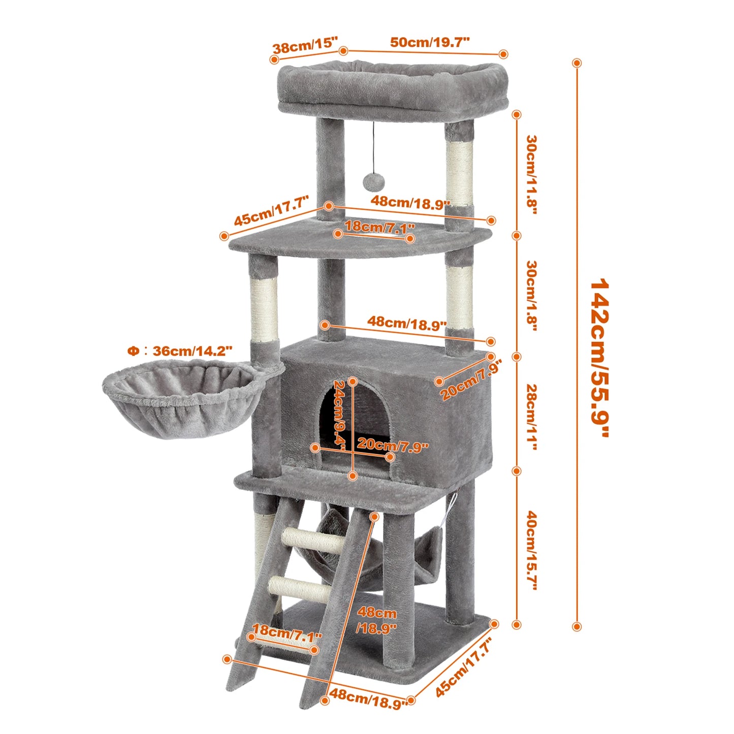 Free Shipping Luxury Cat Tree Condo Furniture Kitten Activity Tower Pet Kitty Play House with Scratching Posts Perches Hammoc