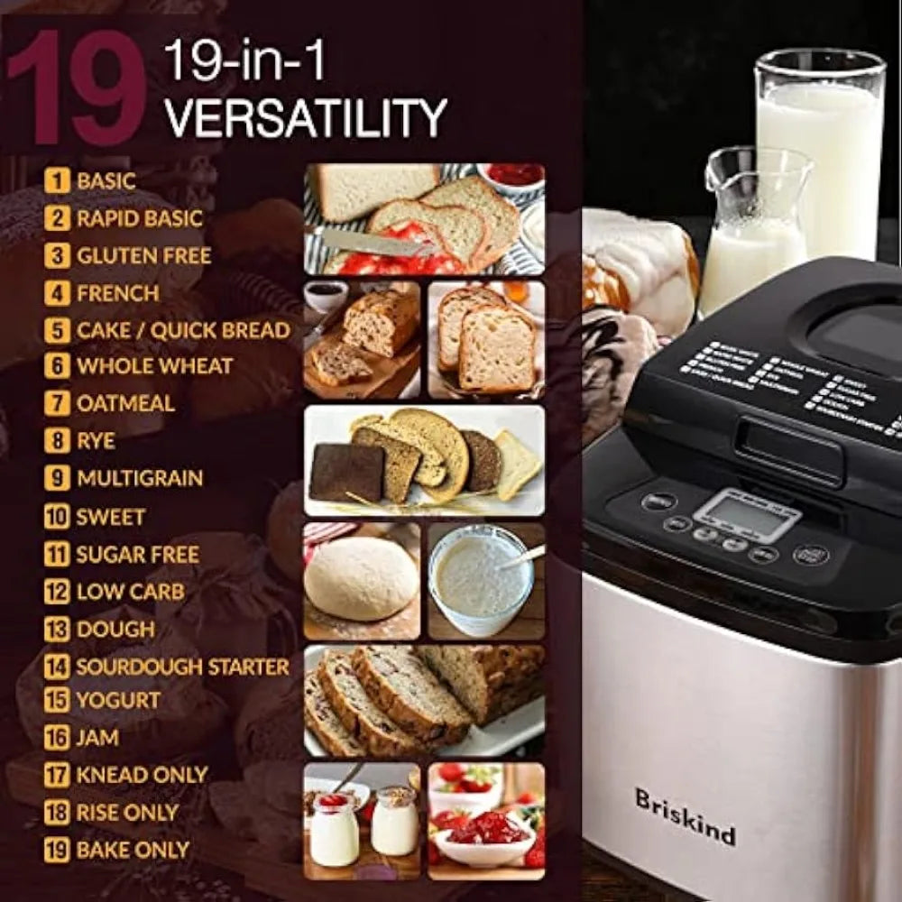 19-in-1 Compact Bread Maker Machine, 1.5 lb / 1 lb Loaf Small Breadmaker with Carrying Handle, Including Gluten Free