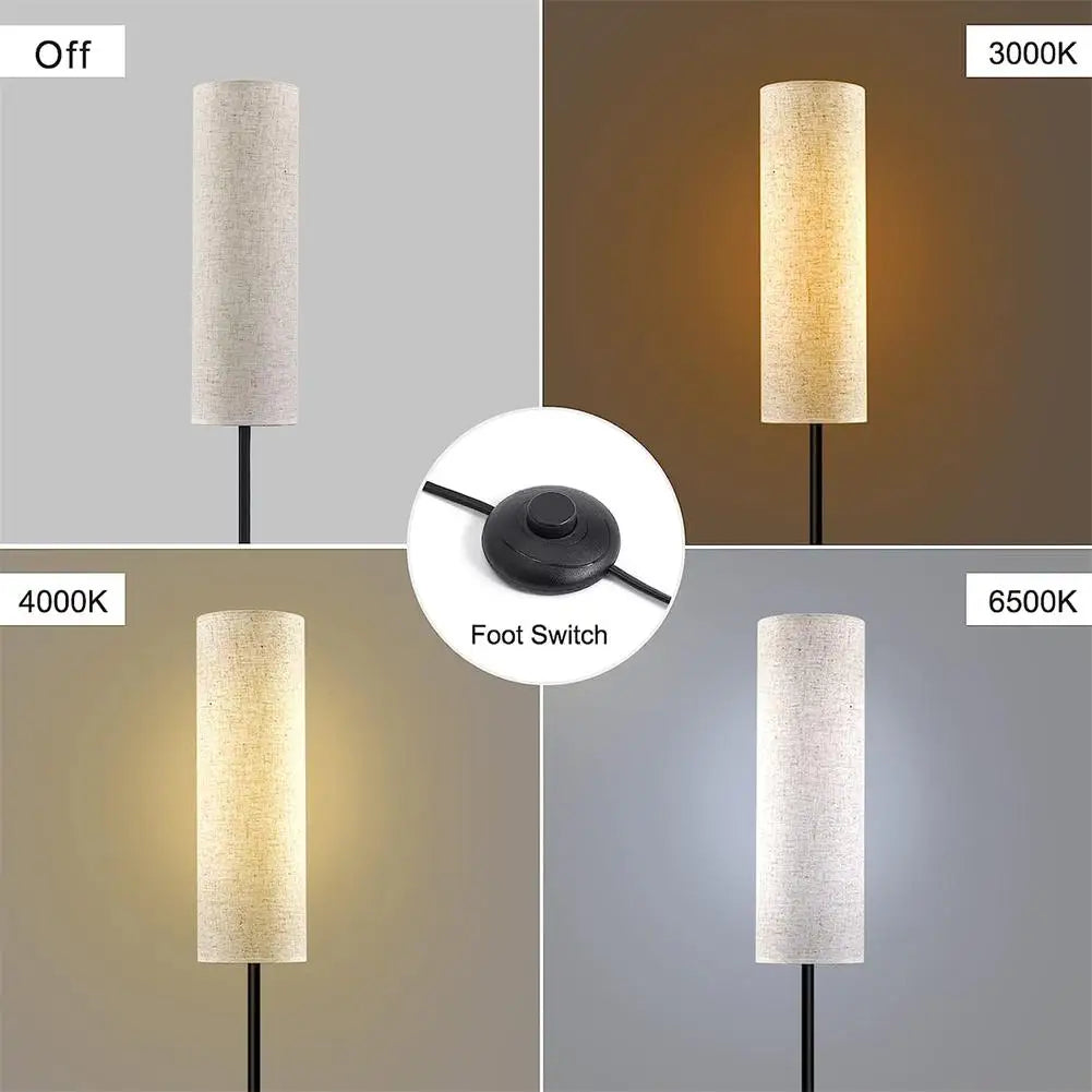 LED Floor Lamp With 3 Color E27 Light Bulb Dimmable Reading Light Linen Lampshade Lamp For Bedroom Living Room Office